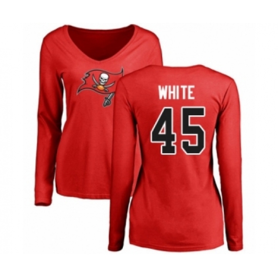 Football Women's Tampa Bay Buccaneers #45 Devin White Red Name & Number Logo Long Sleeve T-Shirt - Ujersey