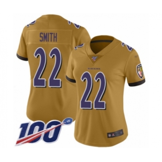 Women's Baltimore Ravens #22 Jimmy Smith Limited Gold Inverted Legend 100th Season Football Jersey - Ujersey