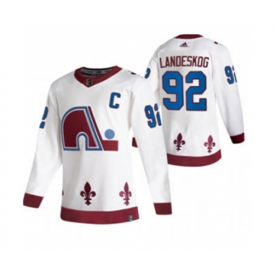 Men's Colorado Avalanche #92 Gabriel Landeskog White 2020-21 Reverse Retro Alternate Hockey Jersey - Ujersey