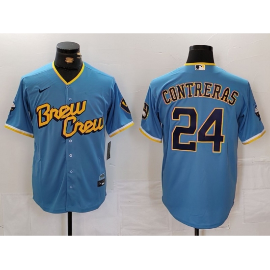 Men's Milwaukee Brewers #24 William Contreras Blue 2022 City Connect Cool Base Stitched Jersey - Ujersey