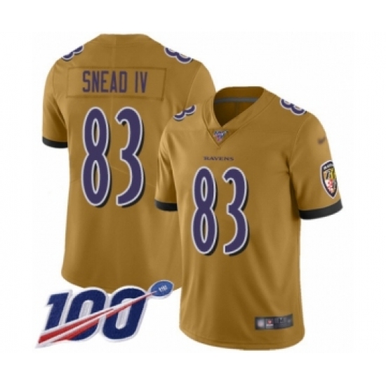 Men's Baltimore Ravens #83 Willie Snead IV Limited Gold Inverted Legend 100th Season Football Jersey - Ujersey