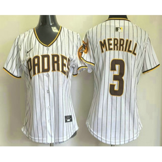 Women's San Diego Padres #3 Jackson Merrill White Pinstripe Limited Stitched Jersey - Ujersey