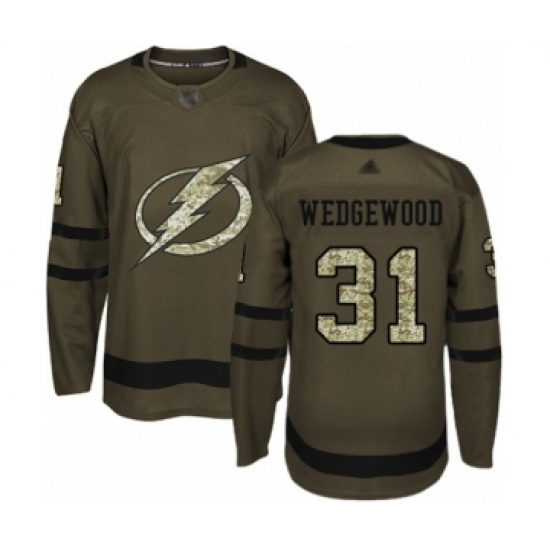 Youth Tampa Bay Lightning #31 Scott Wedgewood Authentic Green Salute to Service Hockey Jersey - Ujersey