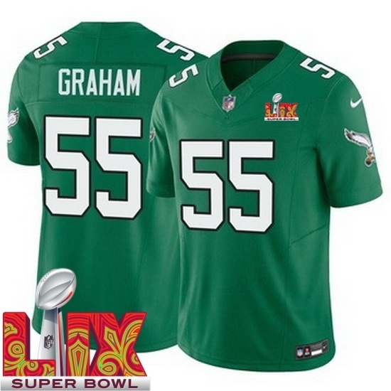 Men's Philadelphia Eagles Brandon Graham #55 Kelly Green 2024 2025 Super Bowl LIX F U S E Stitched NFL Jersey - Ujersey