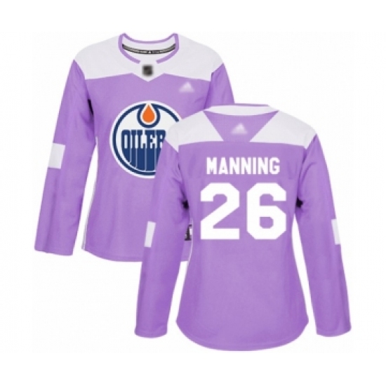Women's Edmonton Oilers #26 Brandon Manning Authentic Purple Fights Cancer Practice Hockey Jersey - Ujersey