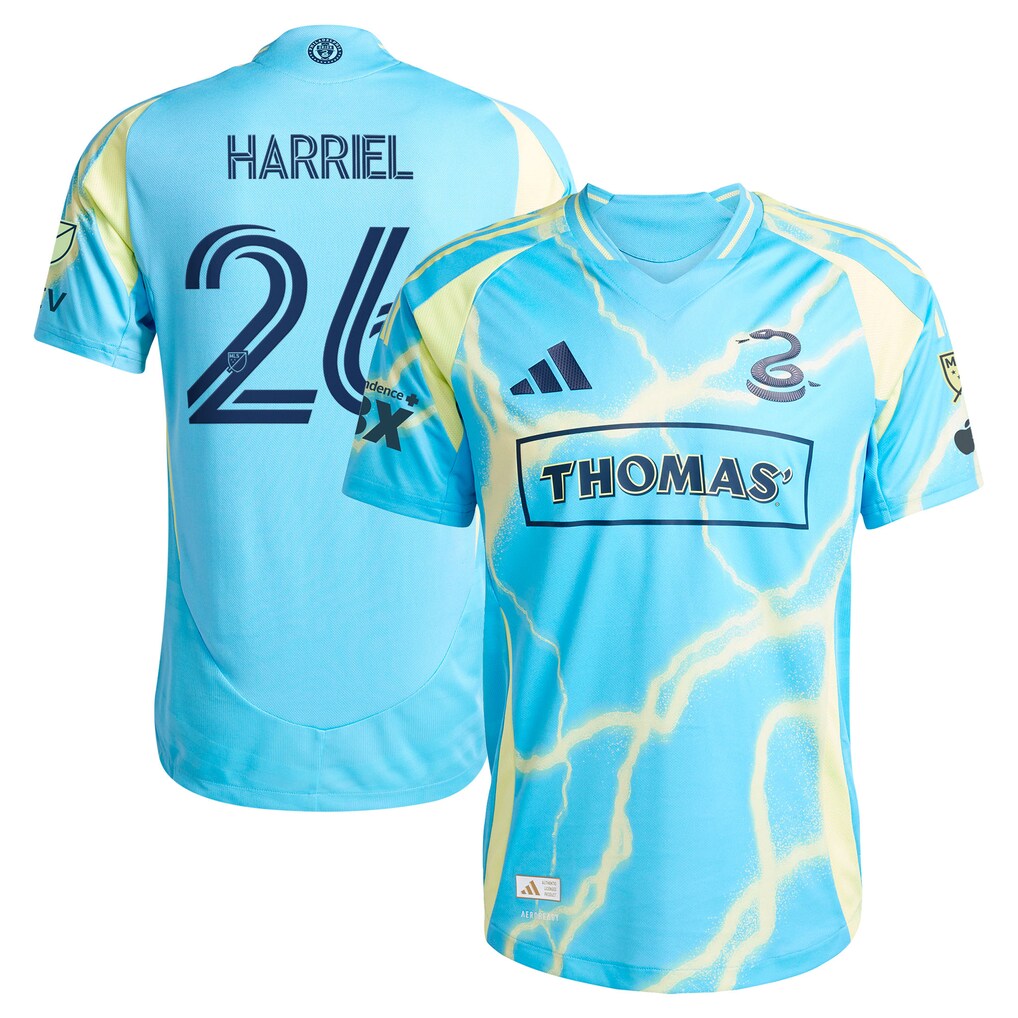 Men's Philadelphia Union Nathan Harriel adidas Blue 2025 The Voltage Kit On-Field Authentic Jersey - Ujersey