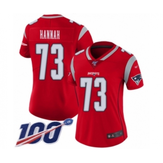 Women's New England Patriots #73 John Hannah Limited Red Inverted Legend 100th Season Football Jersey - Ujersey