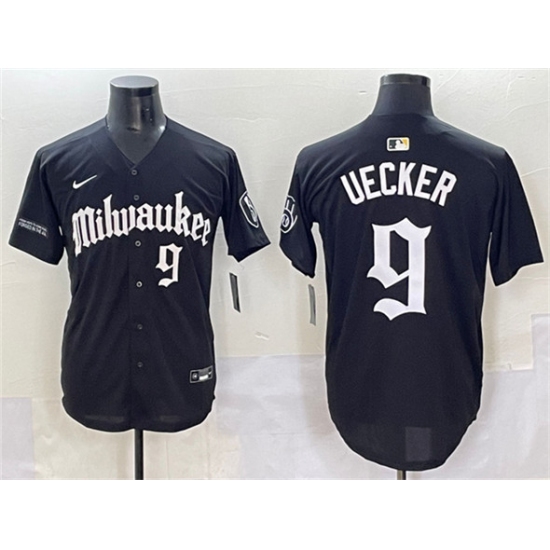 Men's Milwaukee Brewers #9 Bob Uecker Black 'Gothic 414 Shadows Edition' Vapor Premier Limited Stitched Jersey - Ujersey