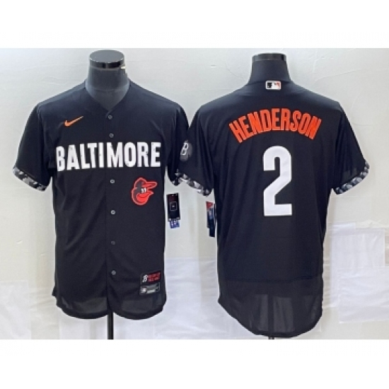 Men's Nike Baltimore Orioles #2 Gunnar Henderson Black 2023 City Connect Flex Base Stitched Jersey 1 - Ujersey