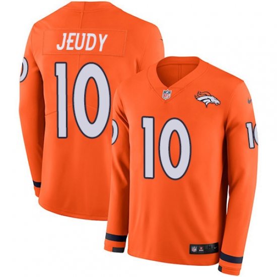 Men's Denver Broncos #10 Jerry Jeudy Orange Team Color Stitched Limited Therma Long Sleeve Jersey - Ujersey