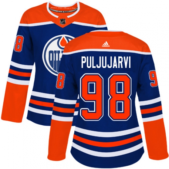Women's Adidas Edmonton Oilers #98 Jesse Puljujarvi Authentic Royal Blue Alternate NHL Jersey - Ujersey