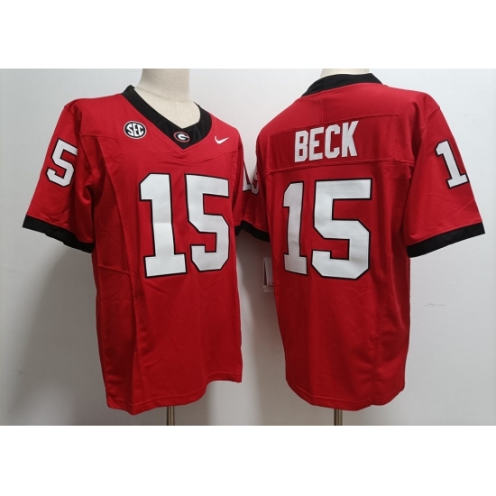 Men's Georgia Bulldogs #15 Carson Beck Red 2023 F U S E College Football Jerseys - Ujersey