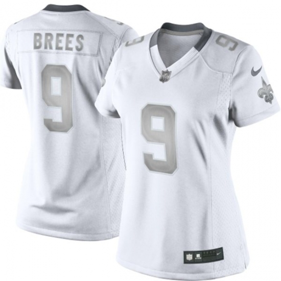 Women's Nike New Orleans Saints #9 Drew Brees Limited White Platinum NFL Jersey - Ujersey