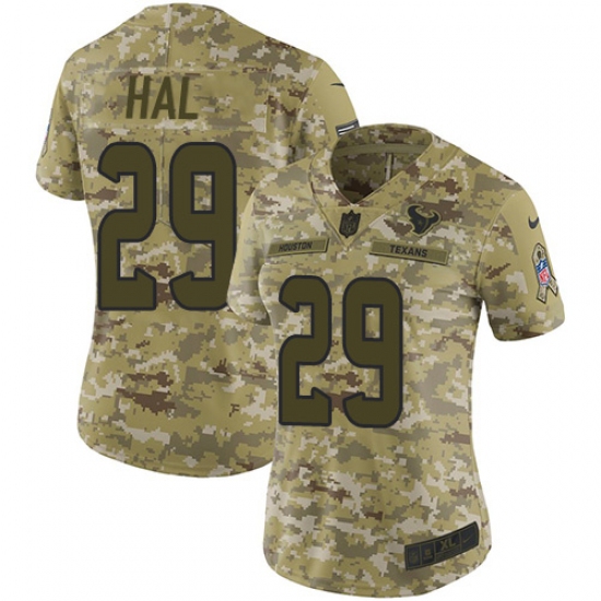 Women's Nike Houston Texans #29 Andre Hal Limited Camo 2018 Salute to Service NFL Jersey - Ujersey