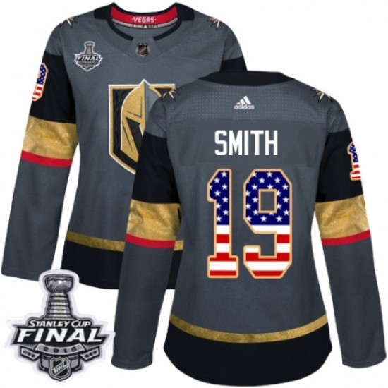 Women's Adidas Vegas Golden Knights #19 Reilly Smith Authentic Gray USA Flag Fashion 2018 Stanley Cup Final NHL Jersey - Ujersey