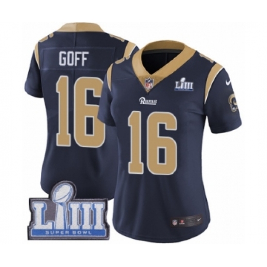 Women's Nike Los Angeles Rams #16 Jared Goff Navy Blue Team Color Vapor Untouchable Limited Player Super Bowl LIII Bound NFL Jersey - Ujersey