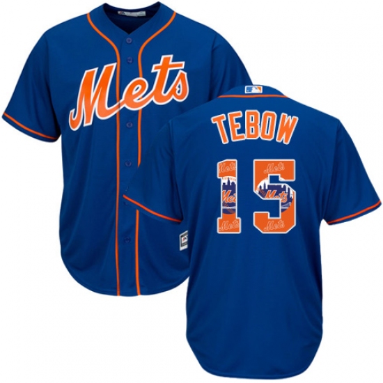 Men's Majestic New York Mets #15 Tim Tebow Authentic Royal Blue Team Logo Fashion Cool Base MLB Jersey - Ujersey