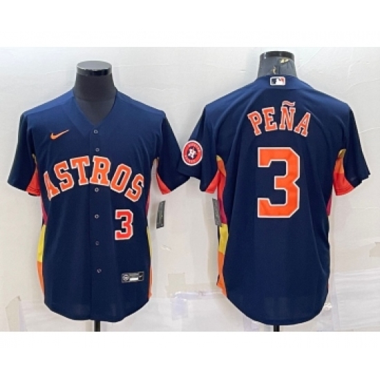 Men's Houston Astros #3 Jeremy Pena Number Navy Blue With Patch Stitched MLB Cool Base Nike Jersey - Ujersey
