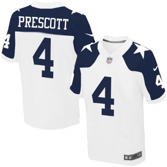 Men's Nike Dallas Cowboys #4 Dak Prescott Elite White Throwback Alternate NFL Jersey - Ujersey