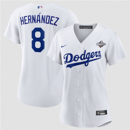 Women's Los Angeles Dodgers #8 Enrique Hernández White 2025 World Series Home Cool Base Stitched Baseball Jersey(Run Small) - Ujersey