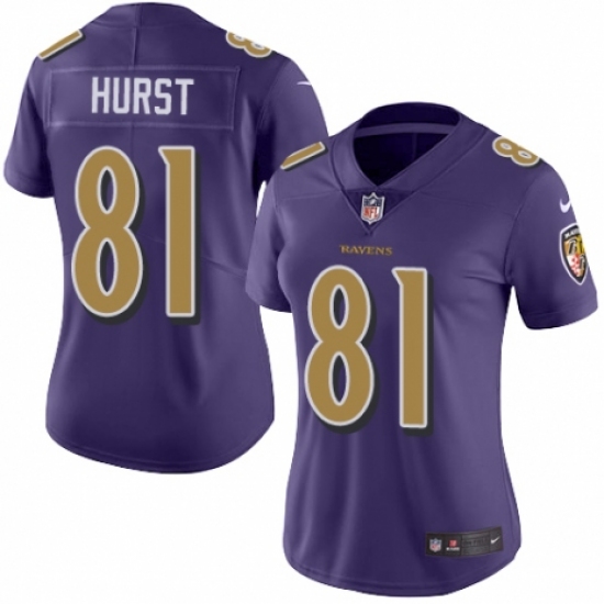 Women's Nike Baltimore Ravens #81 Hayden Hurst Limited Purple Rush Vapor Untouchable NFL Jersey - Ujersey