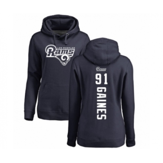 Football Women's Los Angeles Rams #91 Greg Gaines Navy Blue Backer Pullover Hoodie - Ujersey