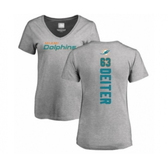 Football Women's Miami Dolphins #63 Michael Deiter Ash Backer T-Shirt - Ujersey