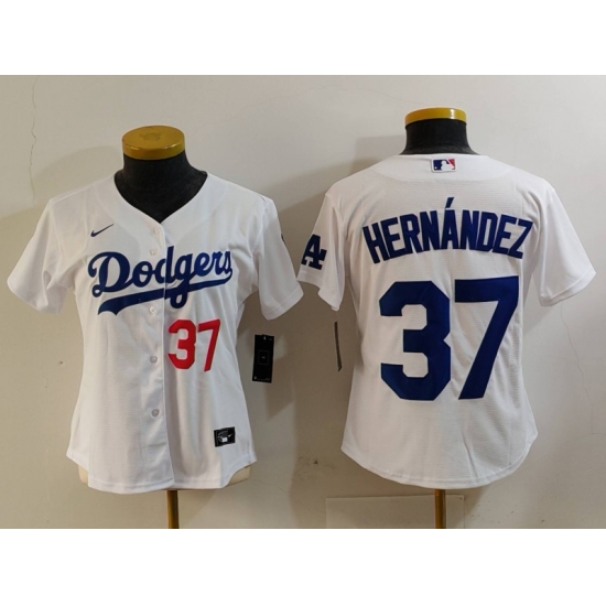 Women's Los Angeles Dodgers #37 Teoscar Hernandez Number White Cool Base Stitched Jersey - Ujersey