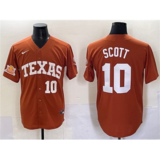 Men's Texas Longhorns #10 Mia Scott Orange 2025 Softball National Champions & SEC Patch Stitched Jersey - Ujersey