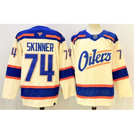 Men's Edmonton Oilers #74 Stuart Skinner Light Beige 2025 Alternate Stitched Hockey Jersey - Ujersey