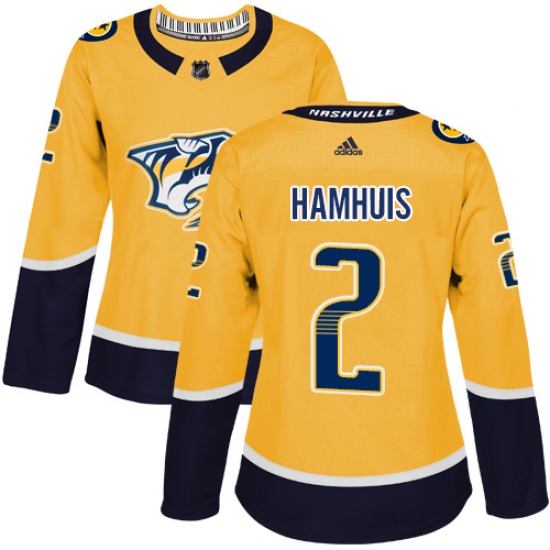 Women's Adidas Nashville Predators #2 Dan Hamhuis Authentic Gold Home NHL Jersey - Ujersey