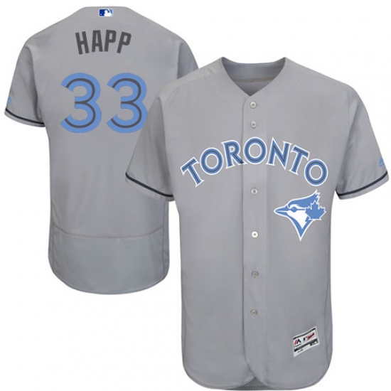 Men's Majestic Toronto Blue Jays #33 J.A. Happ Authentic Gray 2016 Father's Day Fashion Flex Base MLB Jersey - Ujersey