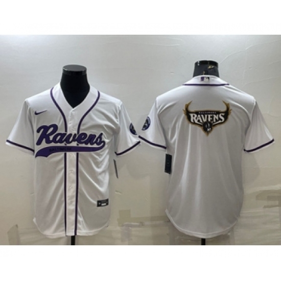 Men's Baltimore Ravens White Team Big Logo With Patch Cool Base Stitched Baseball Jersey - Ujersey