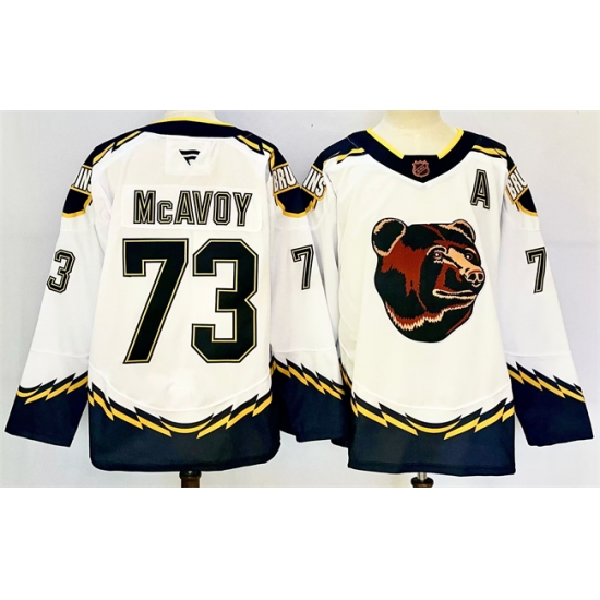 Men's Boston Bruins #73 Charlie McAvoy White 2024-25 With A Reverse Retro Home Stitched Hockey Jersey - Ujersey