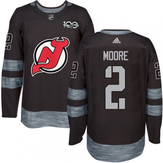 Men's Adidas New Jersey Devils #2 John Moore Authentic Black 1917-2017 100th Anniversary NHL Jersey - Ujersey