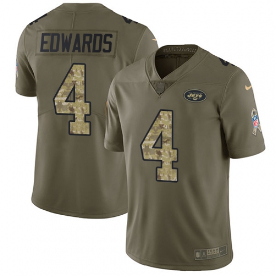 Men's Nike New York Jets #4 Lac Edwards Limited Olive/Camo 2017 Salute to Service NFL Jersey - Ujersey