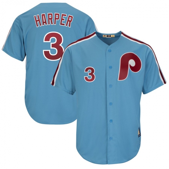 Men's Philadelphia Phillies #3 Bryce Harper Majestic Light Blue Cool Base Cooperstown Player Jersey - Ujersey