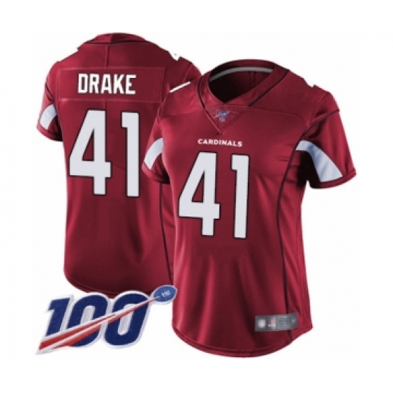 Women's Arizona Cardinals #41 Kenyan Drake Red Team Color Vapor Untouchable Limited Player 100th Season Football Jersey - Ujersey