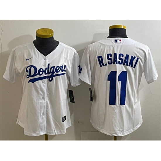 Women's Los Angeles Dodgers #11 Roki Sasaki White Cool Base Stitched Baseball Jersey(Run Small) - Ujersey