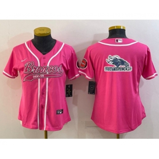 Women's Denver Broncos Pink Team Big Logo With Patch Cool Base Stitched Baseball Jersey - Ujersey