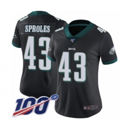 Women's Philadelphia Eagles #43 Darren Sproles Black Alternate Vapor Untouchable Limited Player 100th Season Football Jersey - Ujersey