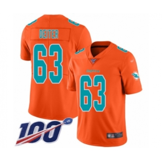 Men's Miami Dolphins #63 Michael Deiter Limited Orange Inverted Legend 100th Season Football Jersey - Ujersey