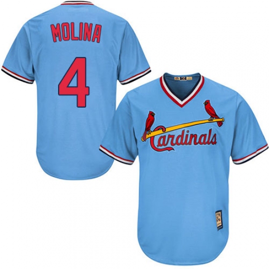 Men's Majestic St. Louis Cardinals #4 Yadier Molina Authentic Light Blue Cooperstown MLB Jersey