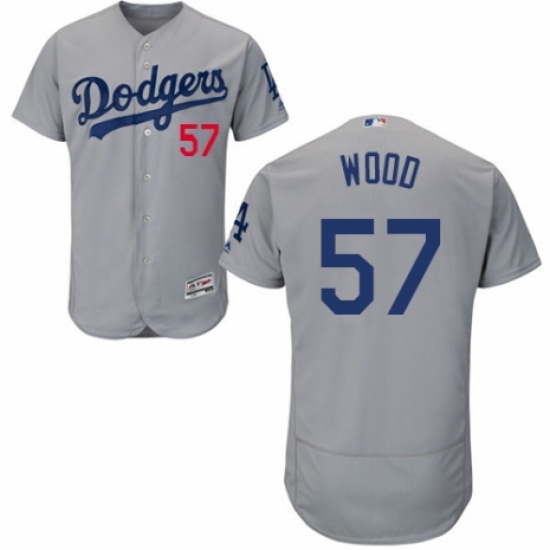 Men's Majestic Los Angeles Dodgers #57 Alex Wood Gray Alternate Flex Base Authentic Collection MLB Jersey - Ujersey