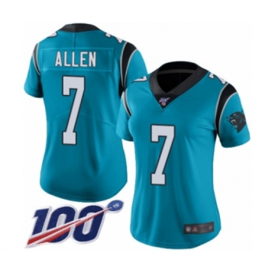 Women's Carolina Panthers #7 Kyle Allen Limited Blue Rush Vapor Untouchable 100th Season Football Jersey - Ujersey