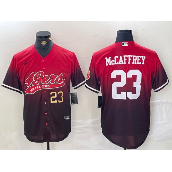 Men's San Francisco 49ers #23 Christian McCaffrey Red Black With Cool Base Baseball Stitched Jerseys - Ujersey