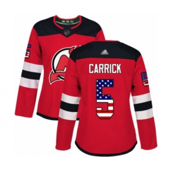 Women's New Jersey Devils #5 Connor Carrick Authentic Red USA Flag Fashion Hockey Jersey