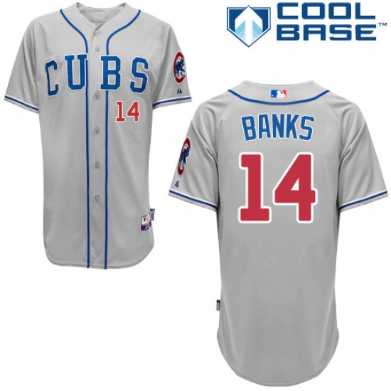 Men's Majestic Chicago Cubs #14 Ernie Banks Authentic Grey Alternate Road Cool Base MLB Jersey - Ujersey