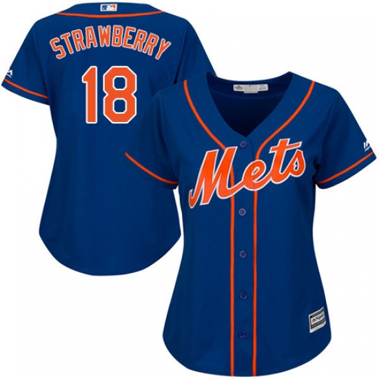 Women's Majestic New York Mets #18 Darryl Strawberry Authentic Royal Blue Alternate Home Cool Base MLB Jersey - Ujersey