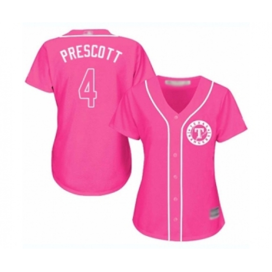 Women's Texas Rangers #4 Dak Prescott Authentic Pink Fashion Cool Base Baseball Jersey - Ujersey